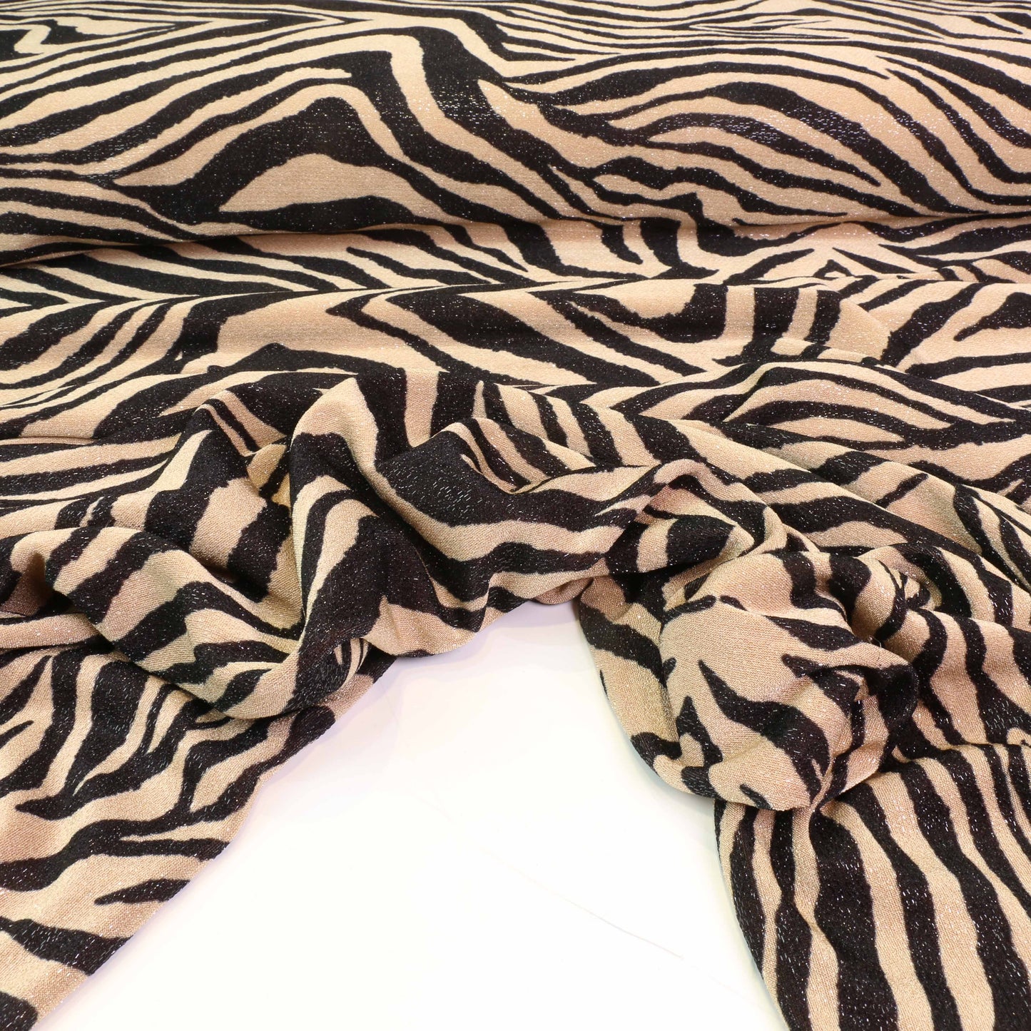 Shimmer Lycra Fabric - Beige, black