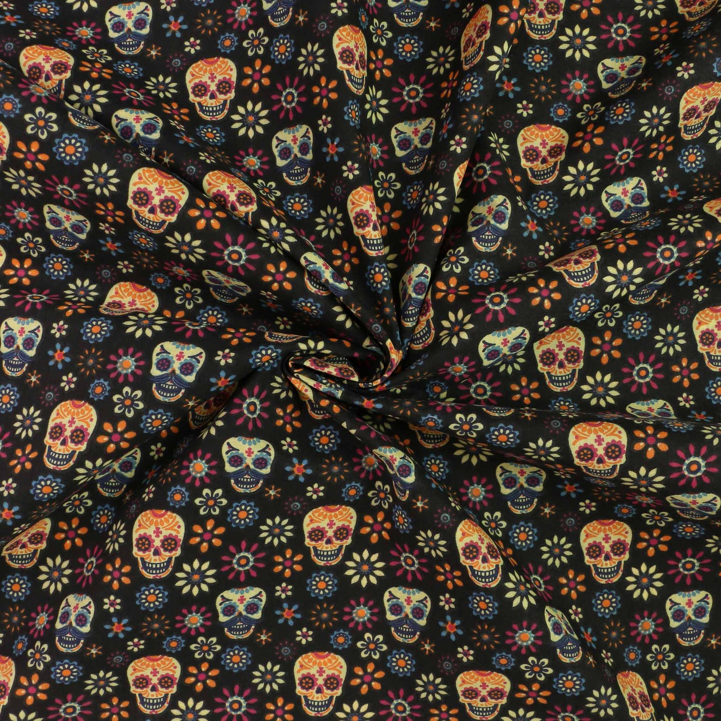 PolyCotton Poplin Fabric - Turquoise, black