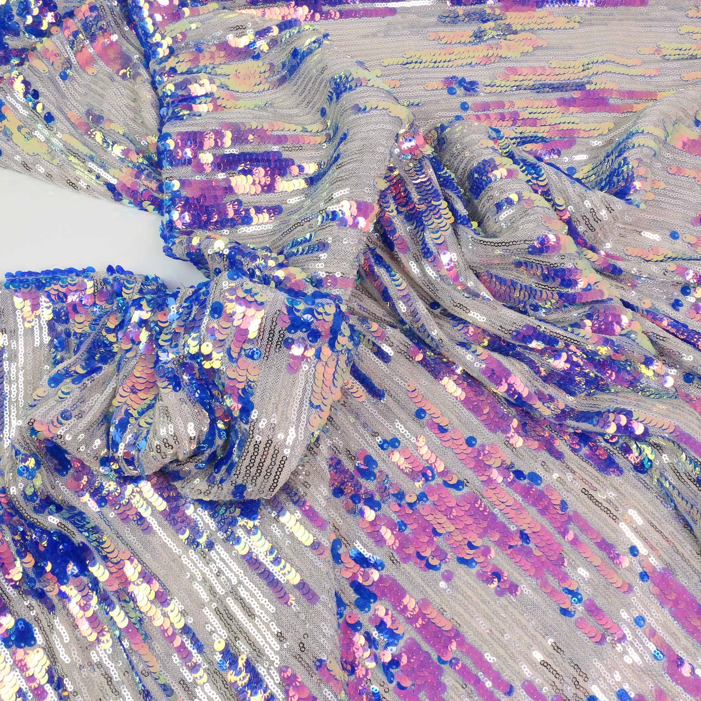 Stretchy Sequin Fabric - Blue, Pink, iridescent