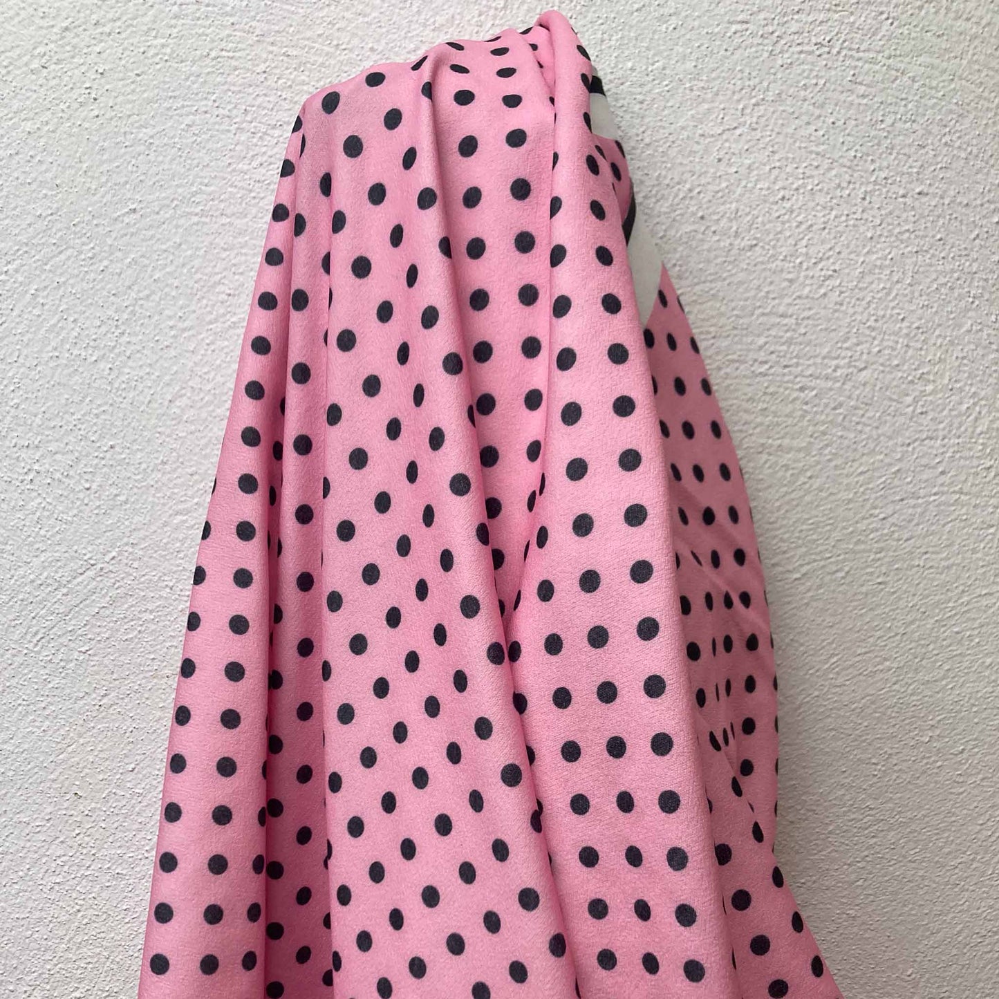 Scuba Crepe Fabric - Baby pink polka dot