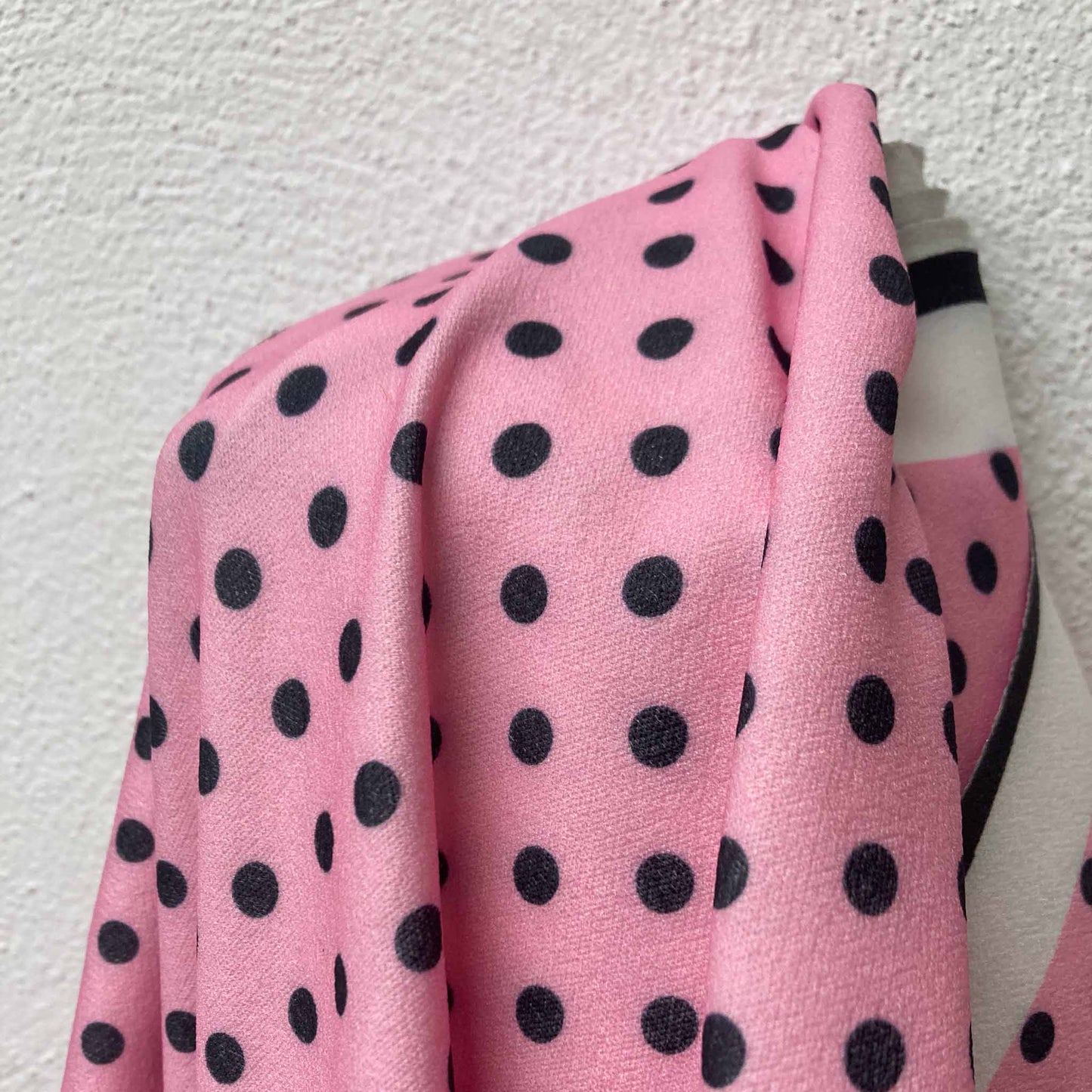 Scuba Crepe Fabric - Baby pink polka dot