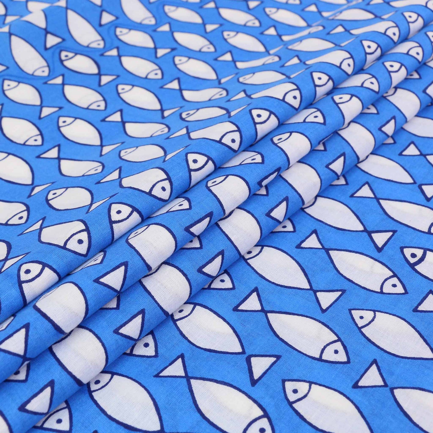 Cotton Voile - Hand block print - Blue