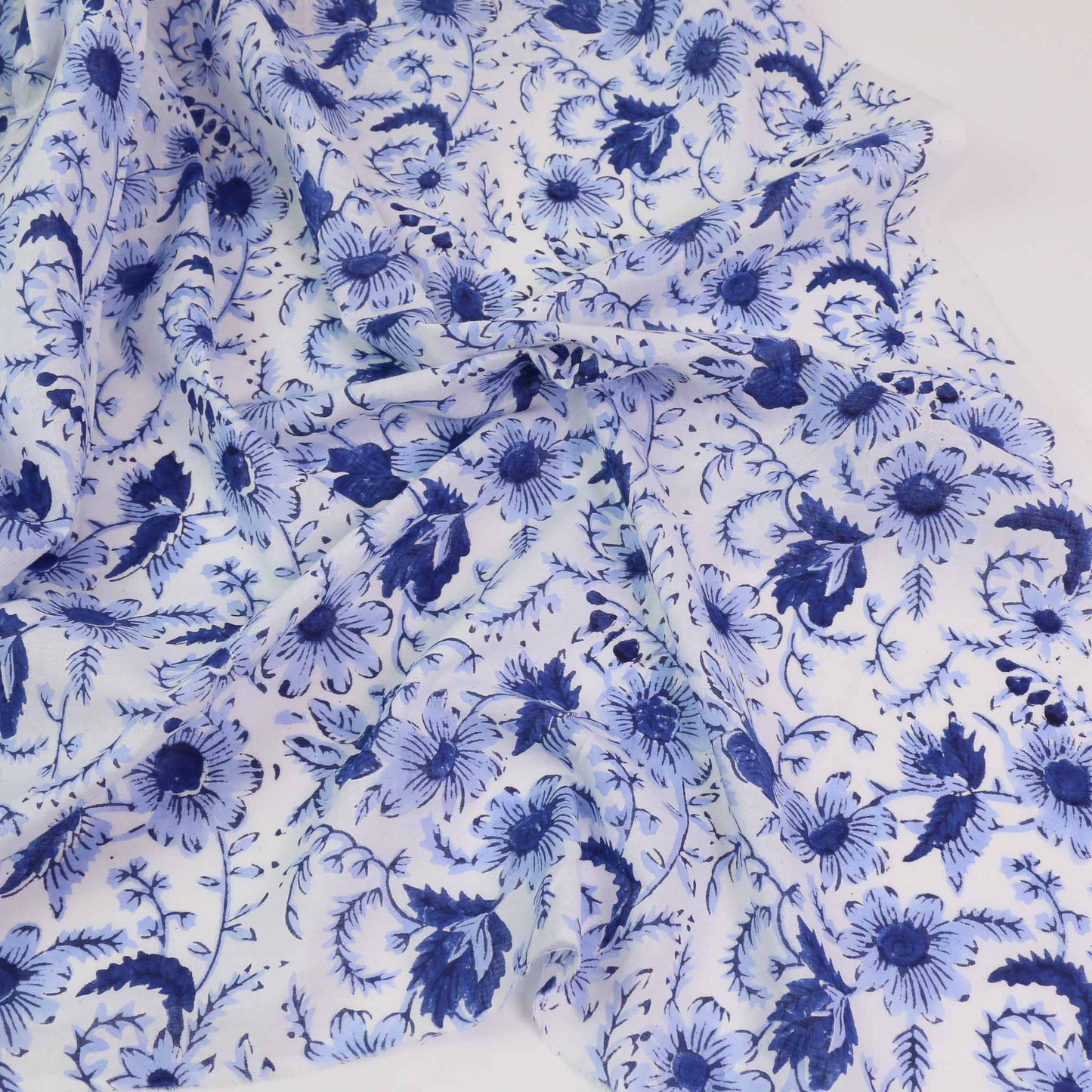 Cotton Voile - Hand block print - White, lilac