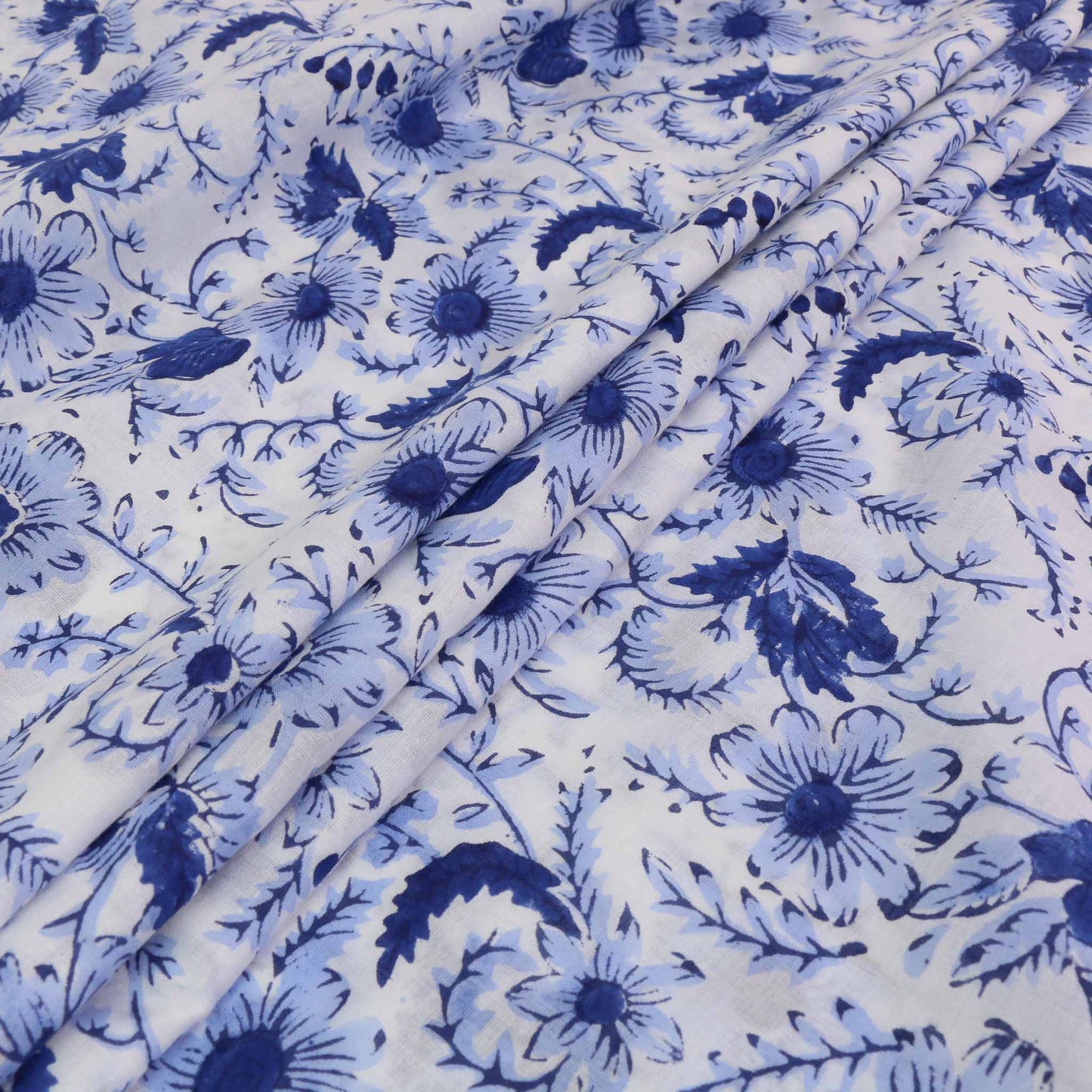 Cotton Voile - Hand block print - White, lilac