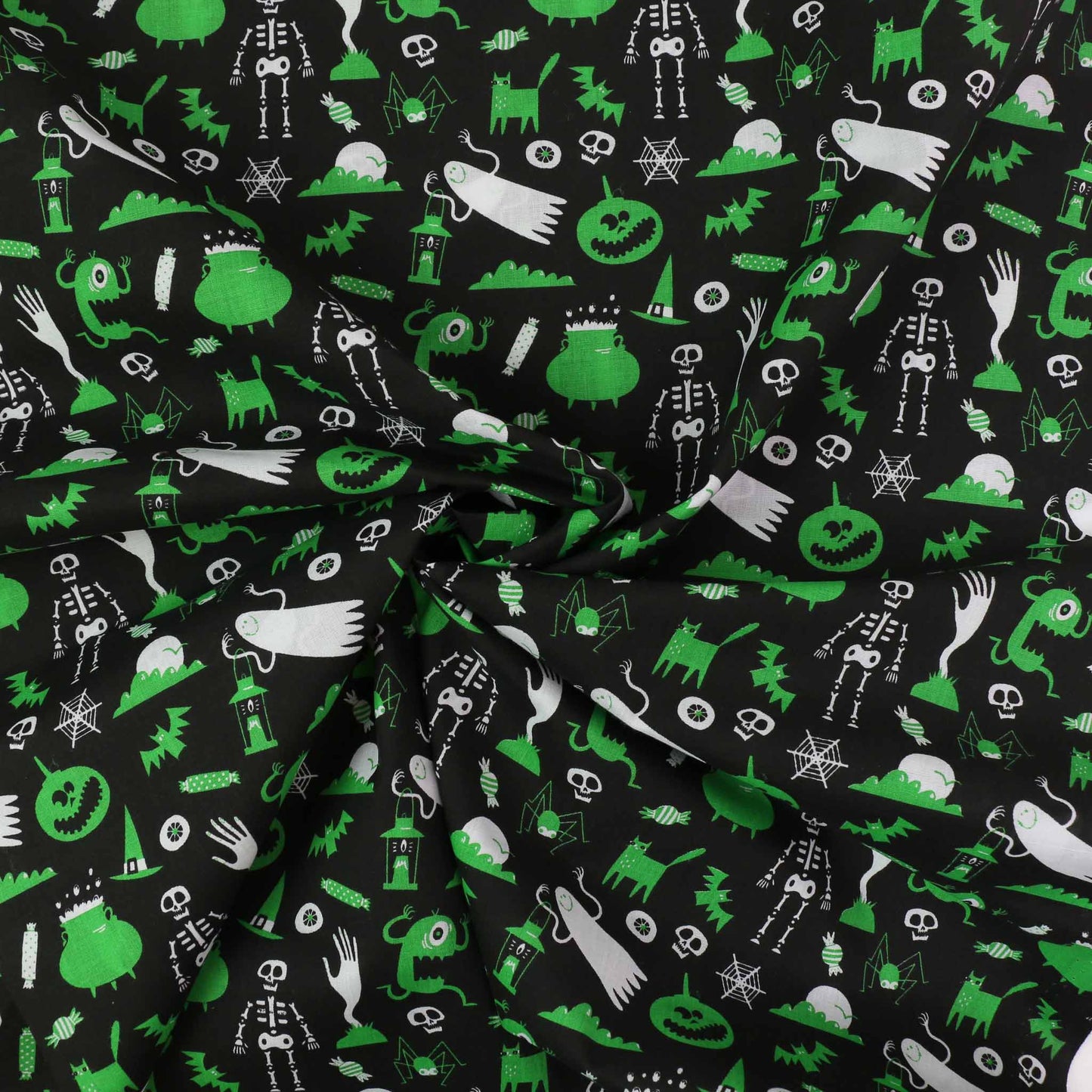 PolyCotton Poplin Fabric - Black, orange