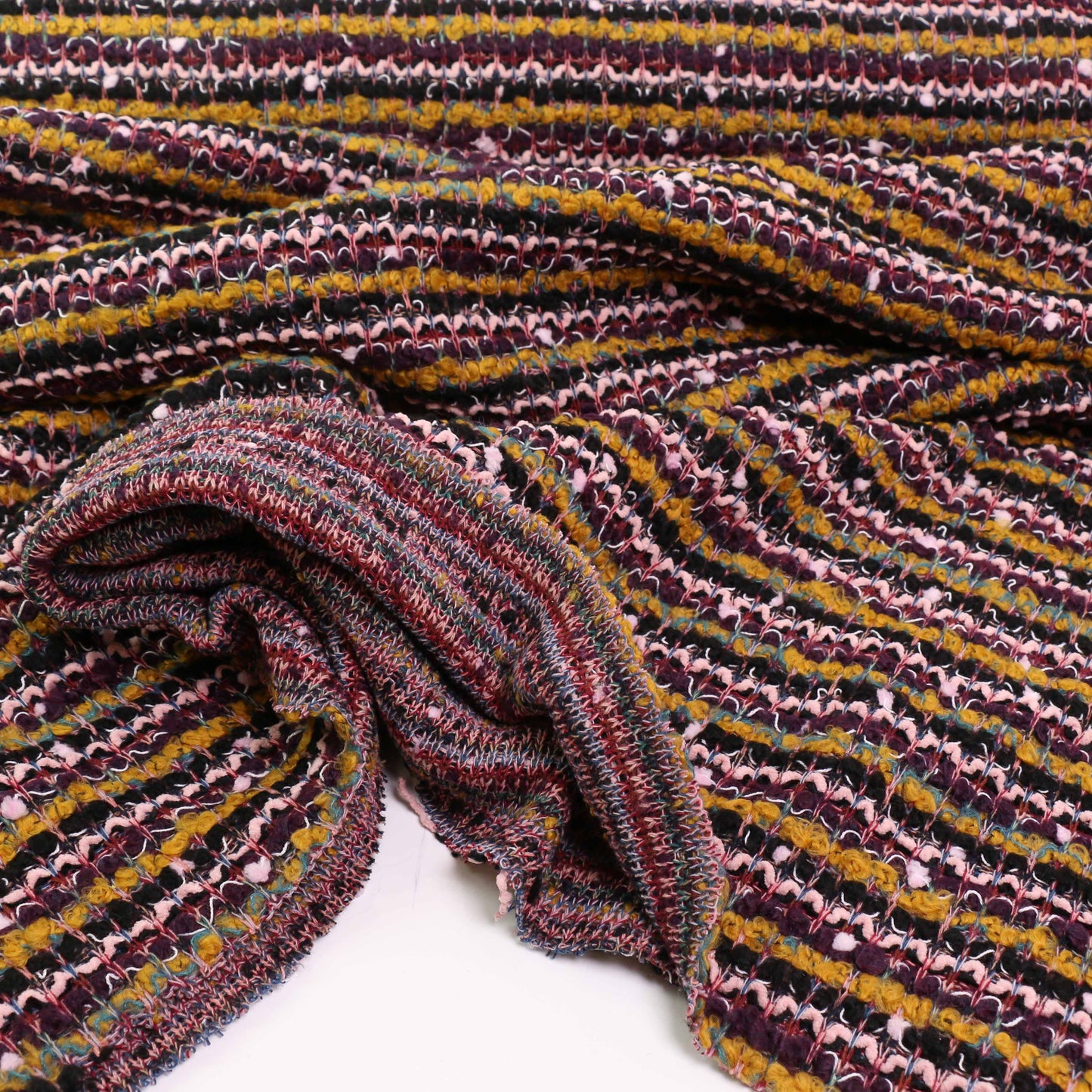 Boucle Jersey Fabric - Plum, red, mustard