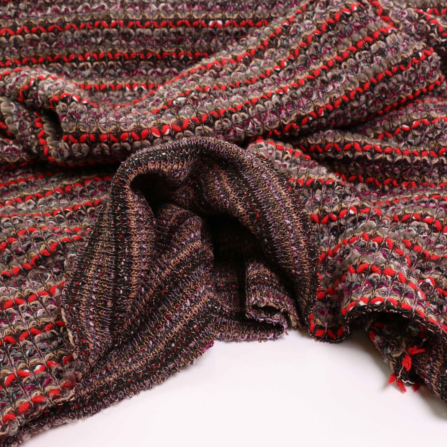 Boucle Jersey Fabric - Plum, red, mustard