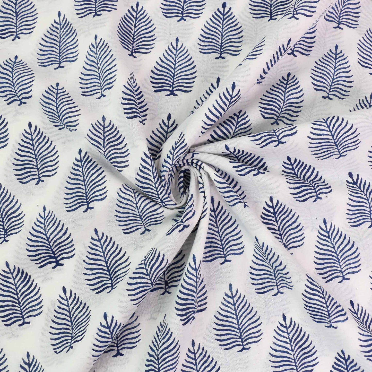 Cotton Voile - Hand block print - White, blue