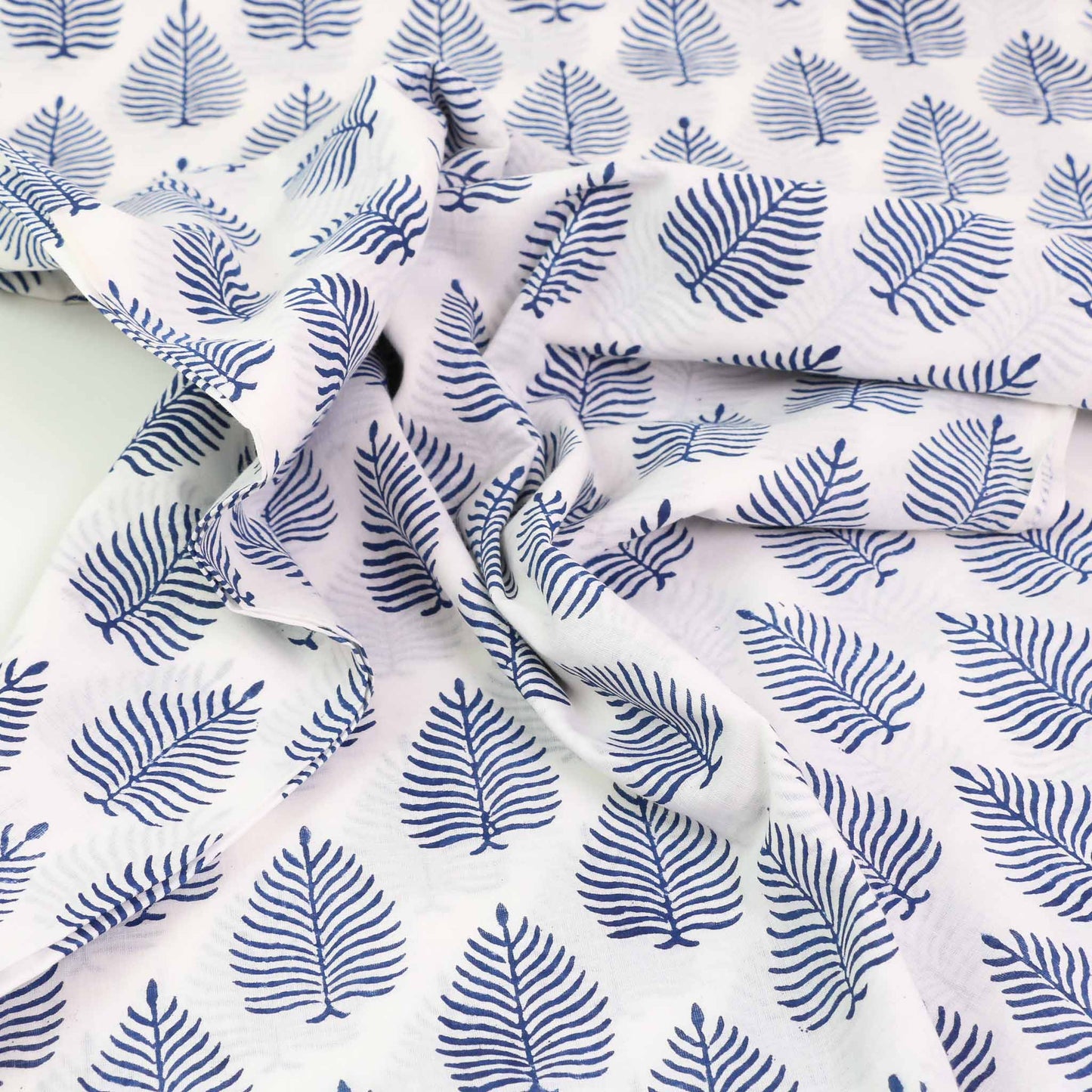 Cotton Voile - Hand block print - White, blue