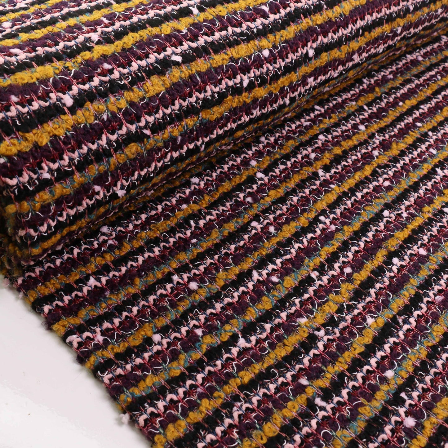 Boucle Jersey Fabric - Plum, red, mustard