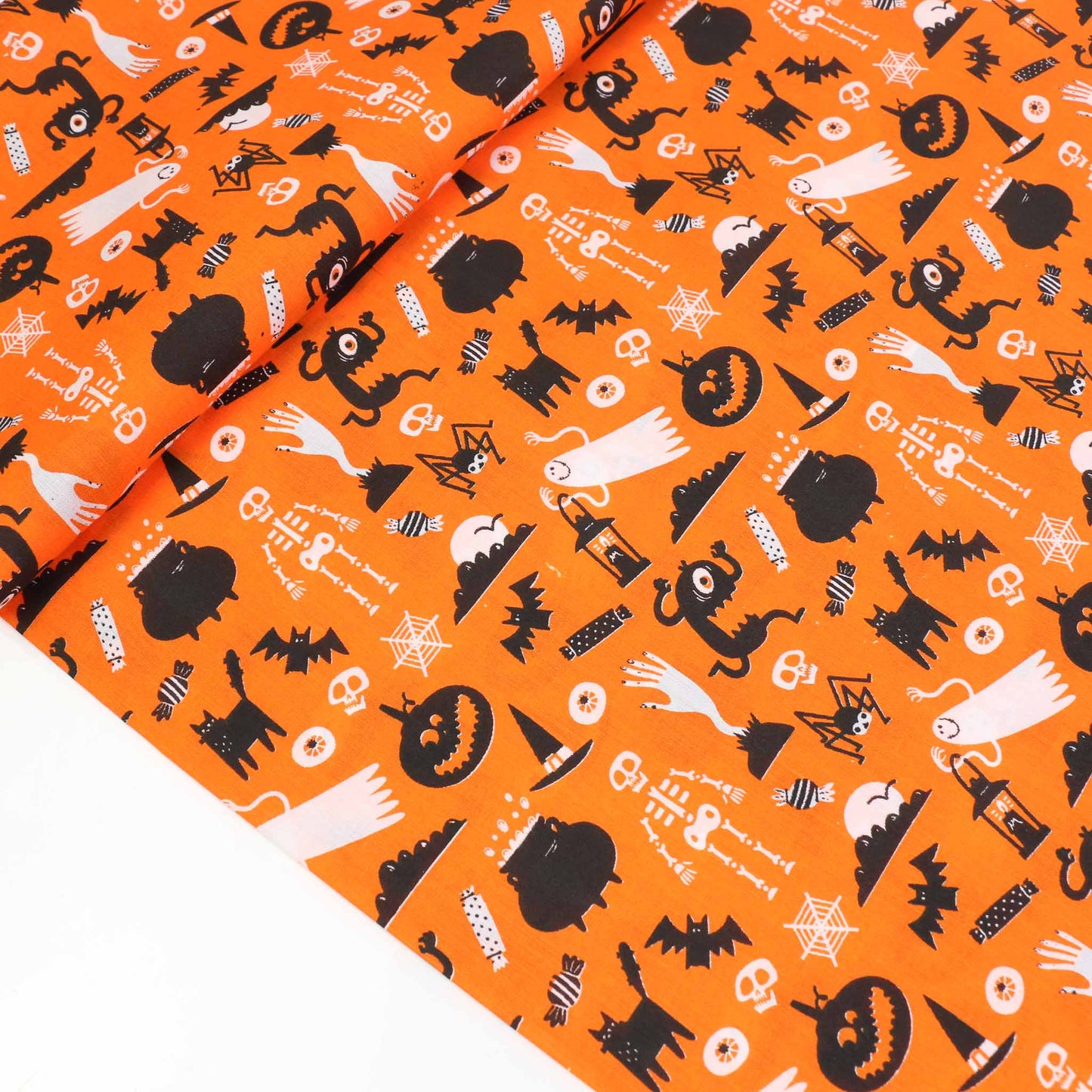 PolyCotton Poplin Fabric - Orange, black