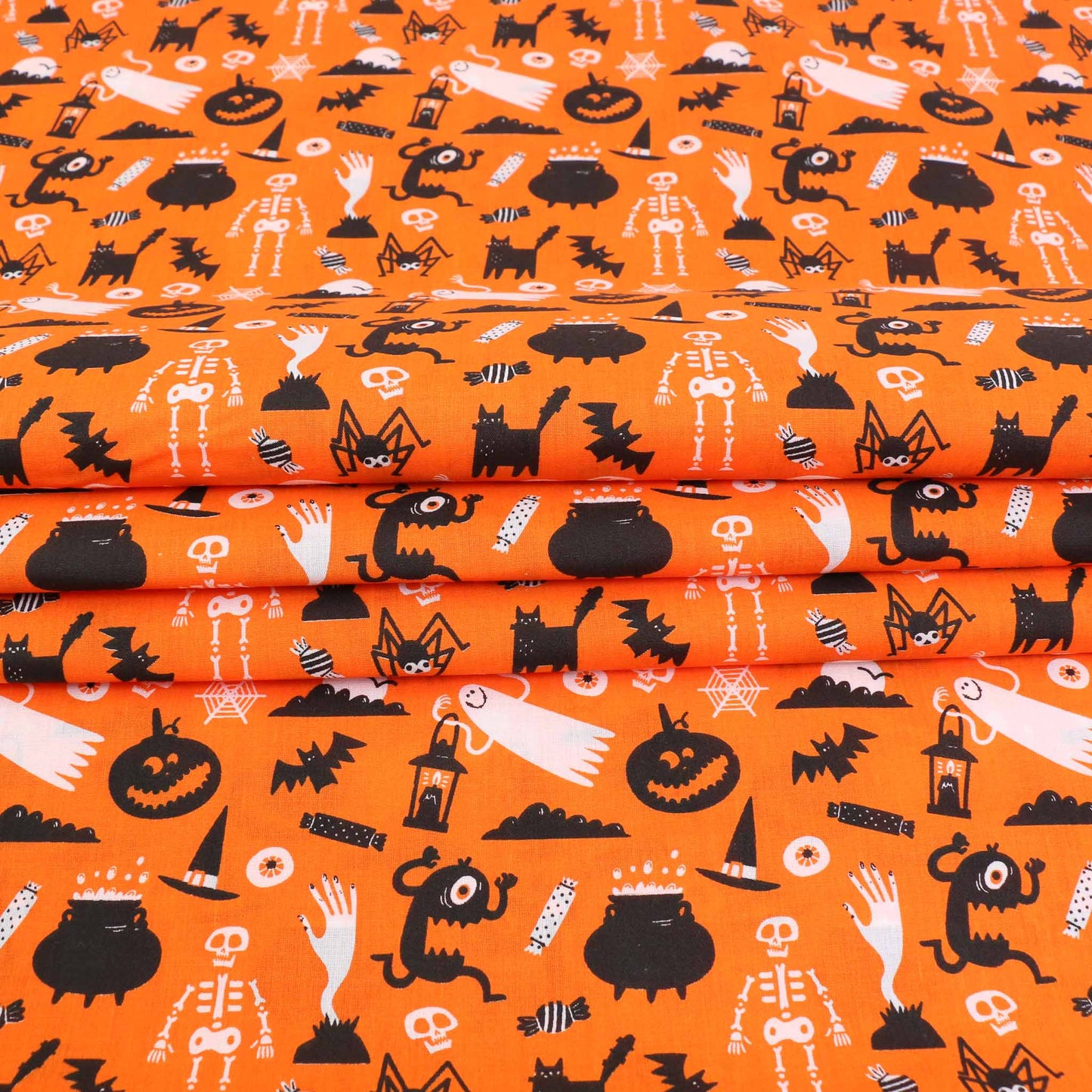 PolyCotton Poplin Fabric - Black, orange
