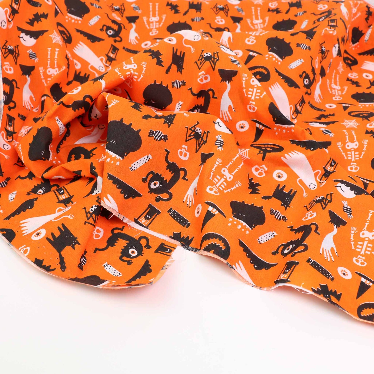 PolyCotton Poplin Fabric - Orange, black