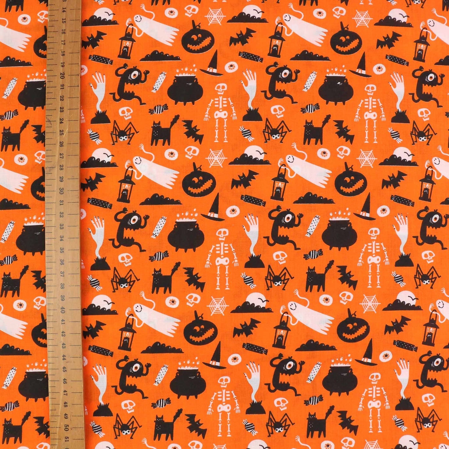 PolyCotton Poplin Fabric - Black, orange