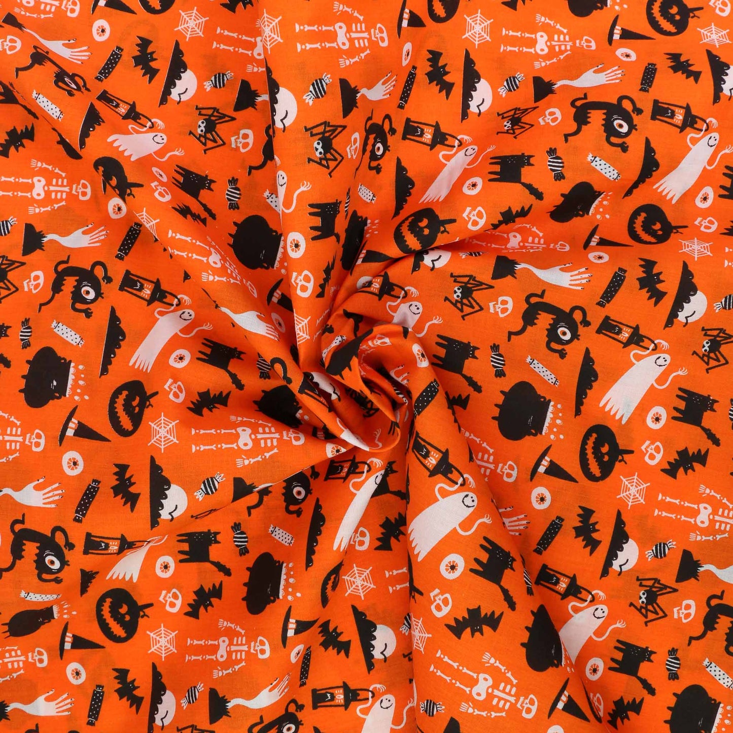 PolyCotton Poplin Fabric - Black, orange