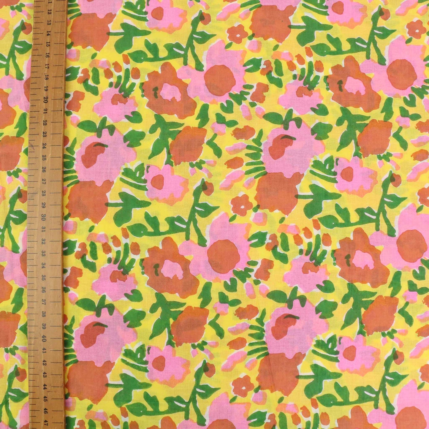 Cotton Voile - Hand block print - Yellow