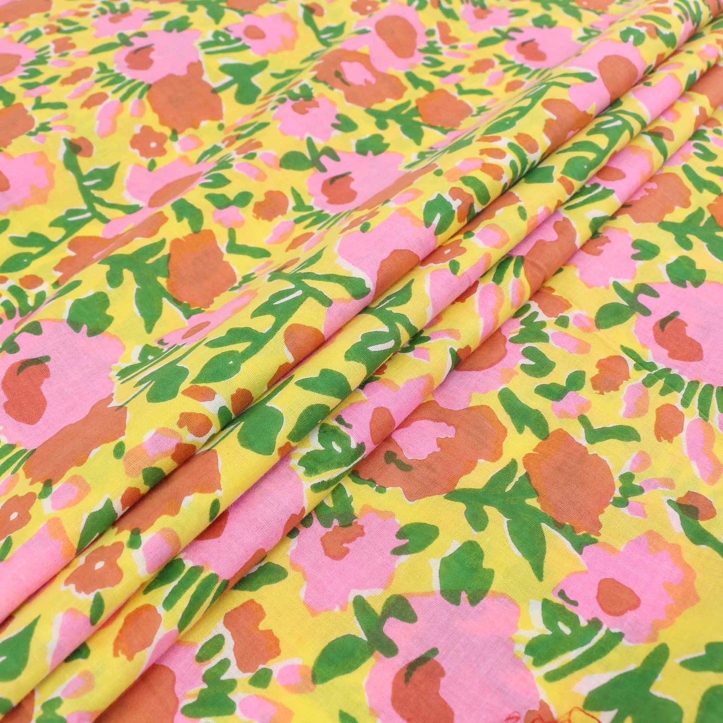 Cotton Voile - Hand block print - Yellow