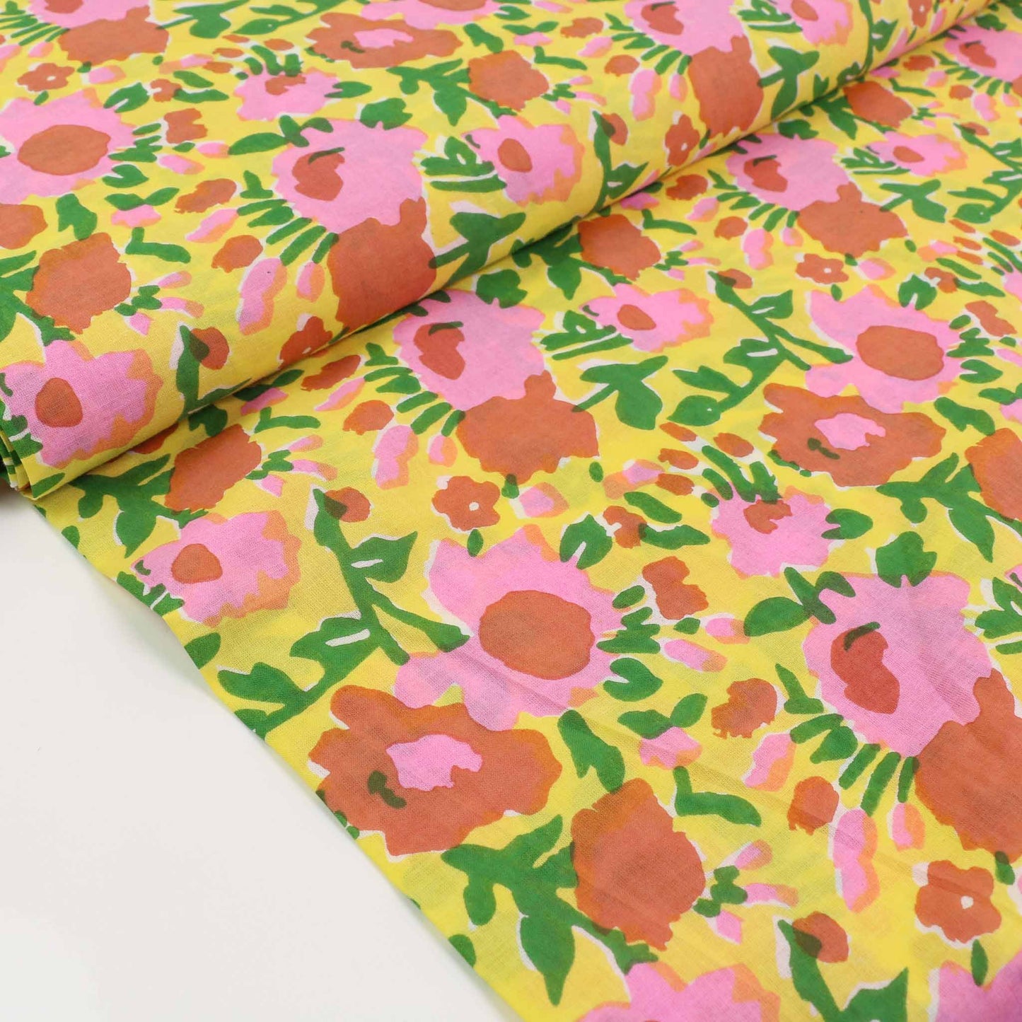 Cotton Voile - Hand block print - Yellow