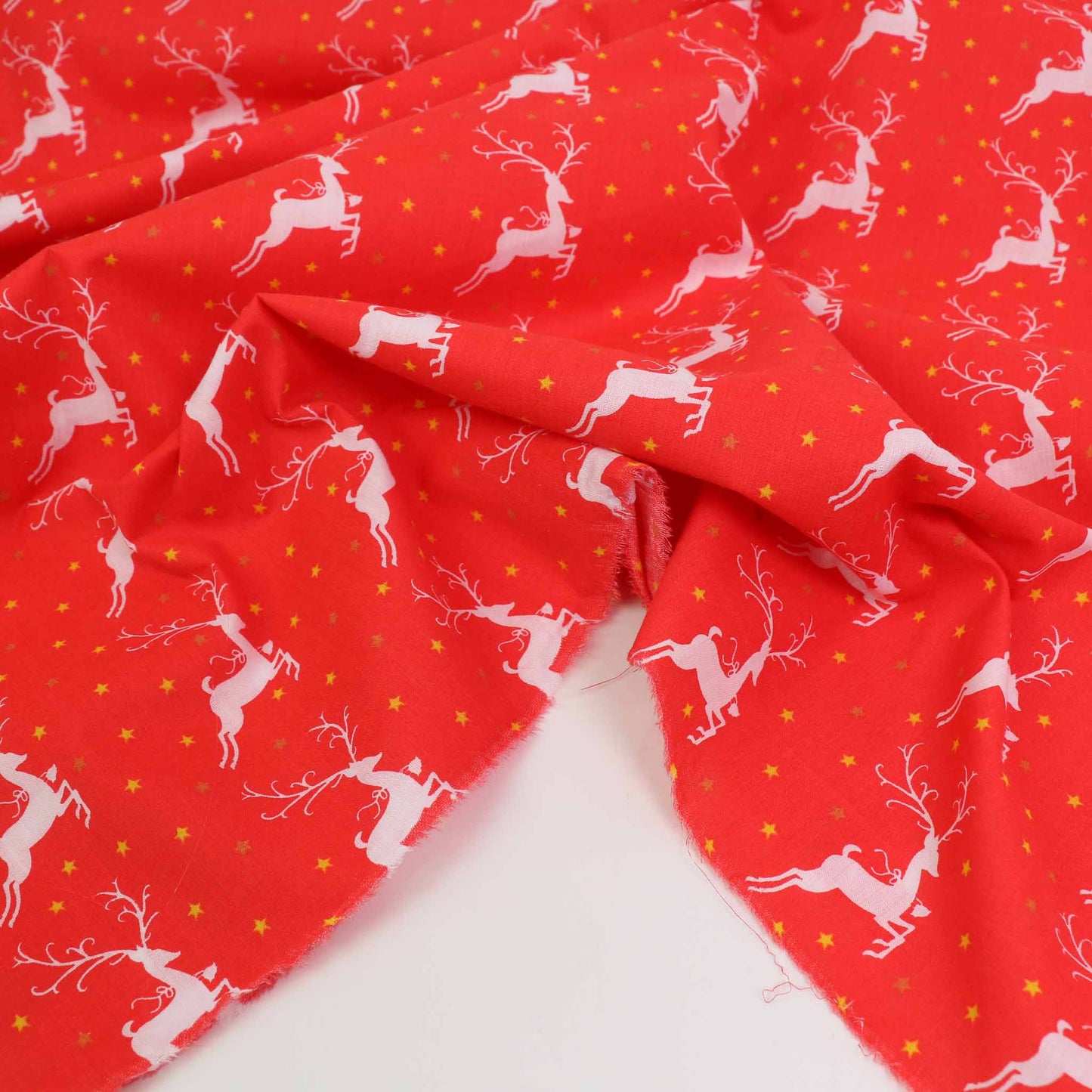 PolyCotton Poplin Fabric - White, Red