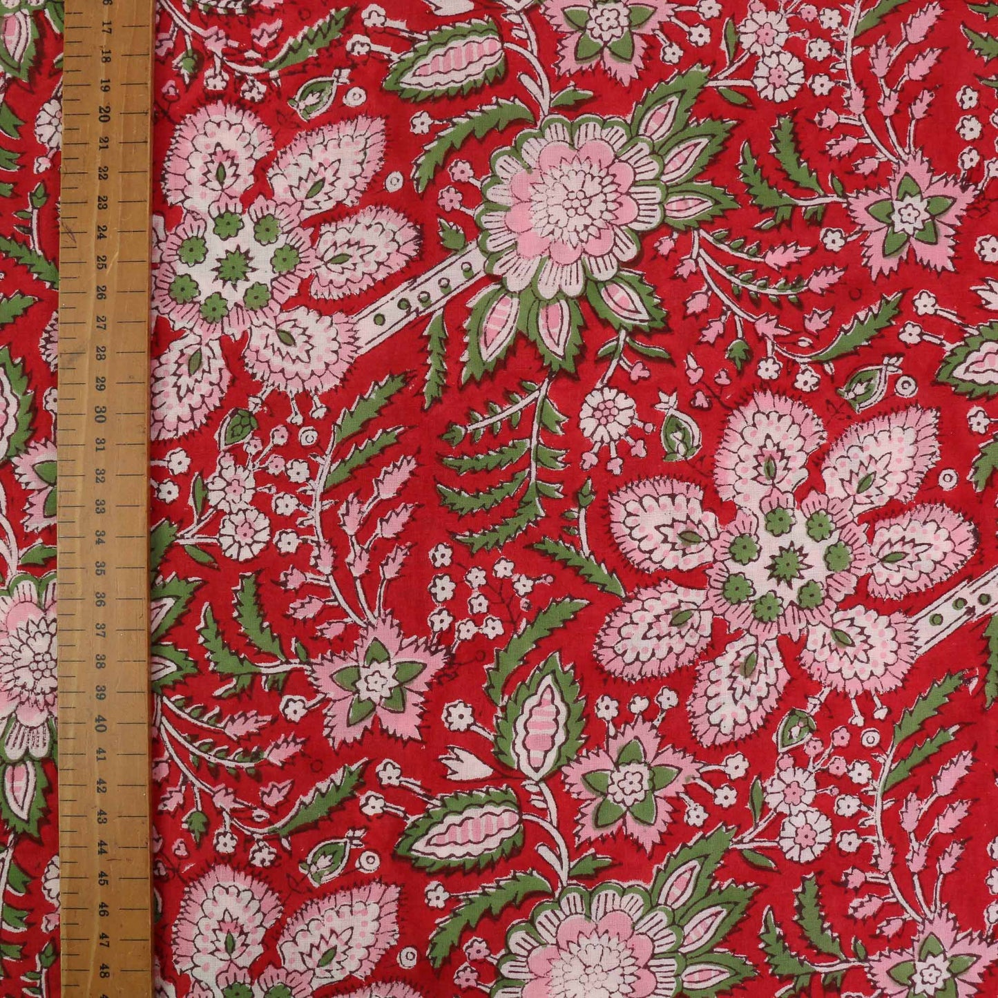 Cotton Voile - Hand block print - Red