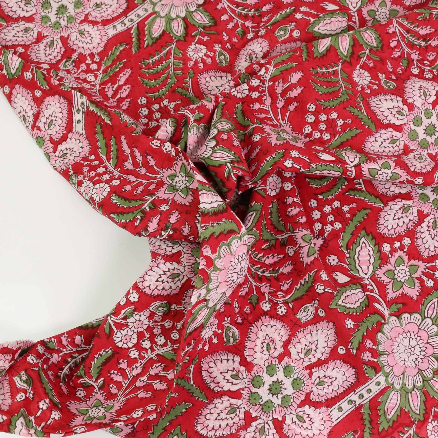 Cotton Voile - Hand block print - Red