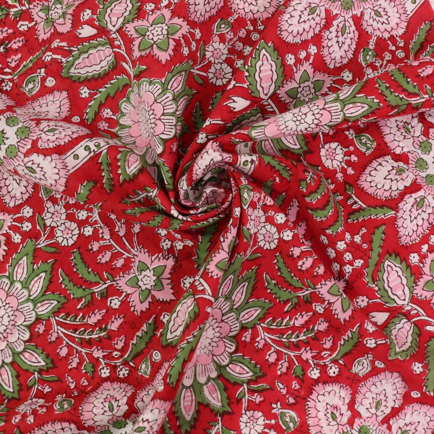 Cotton Voile - Hand block print - Red