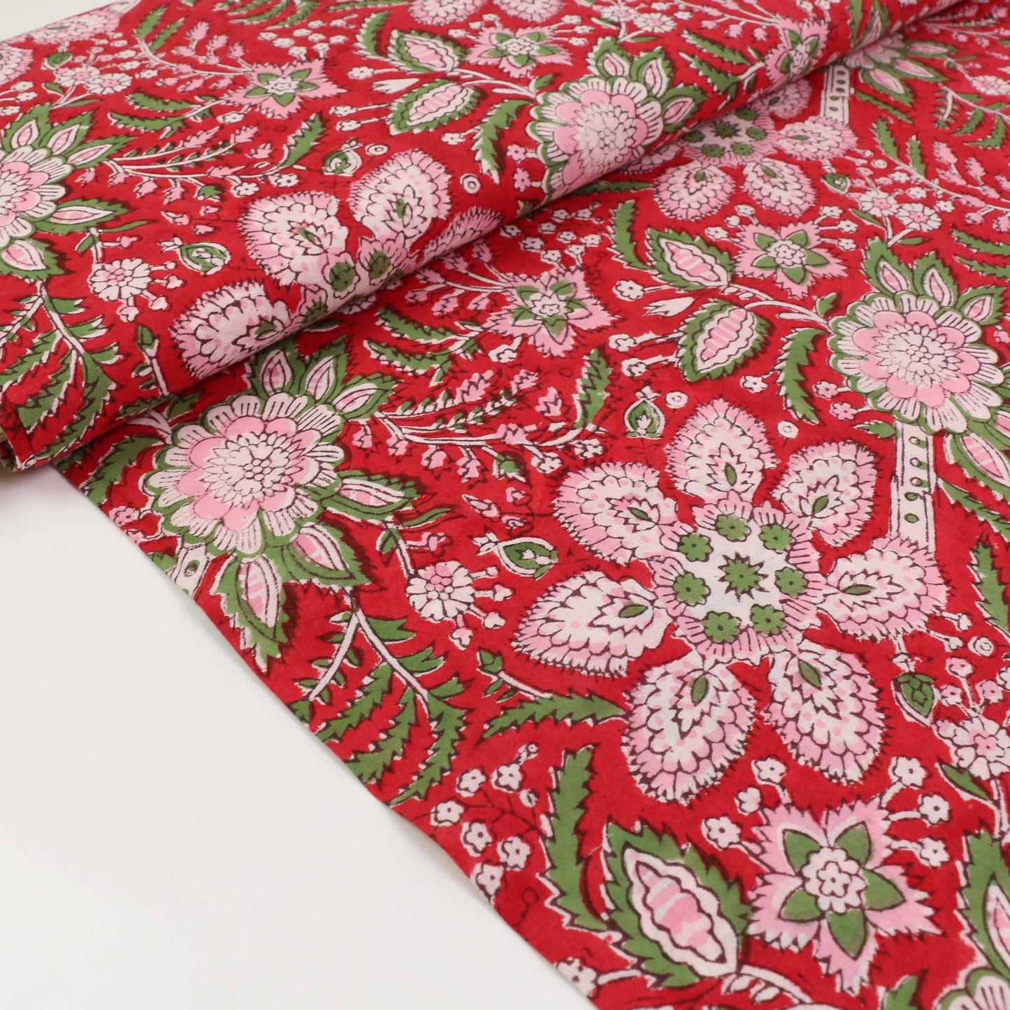 Cotton Voile - Hand block print - Red