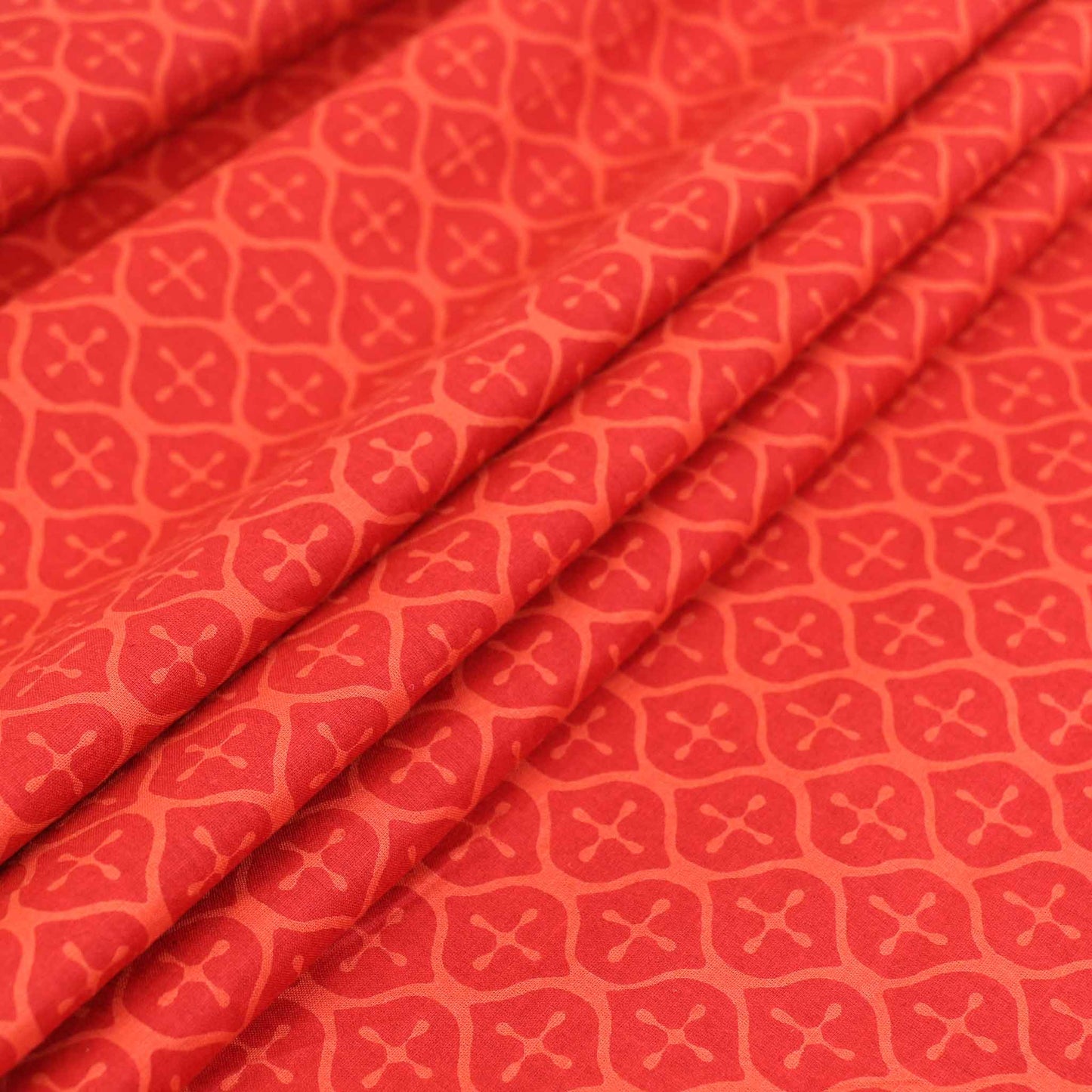 Cotton Voile - Hand block print - Red