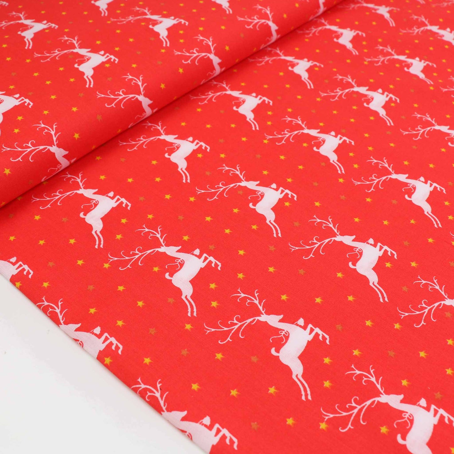 PolyCotton Poplin Fabric - White, Red
