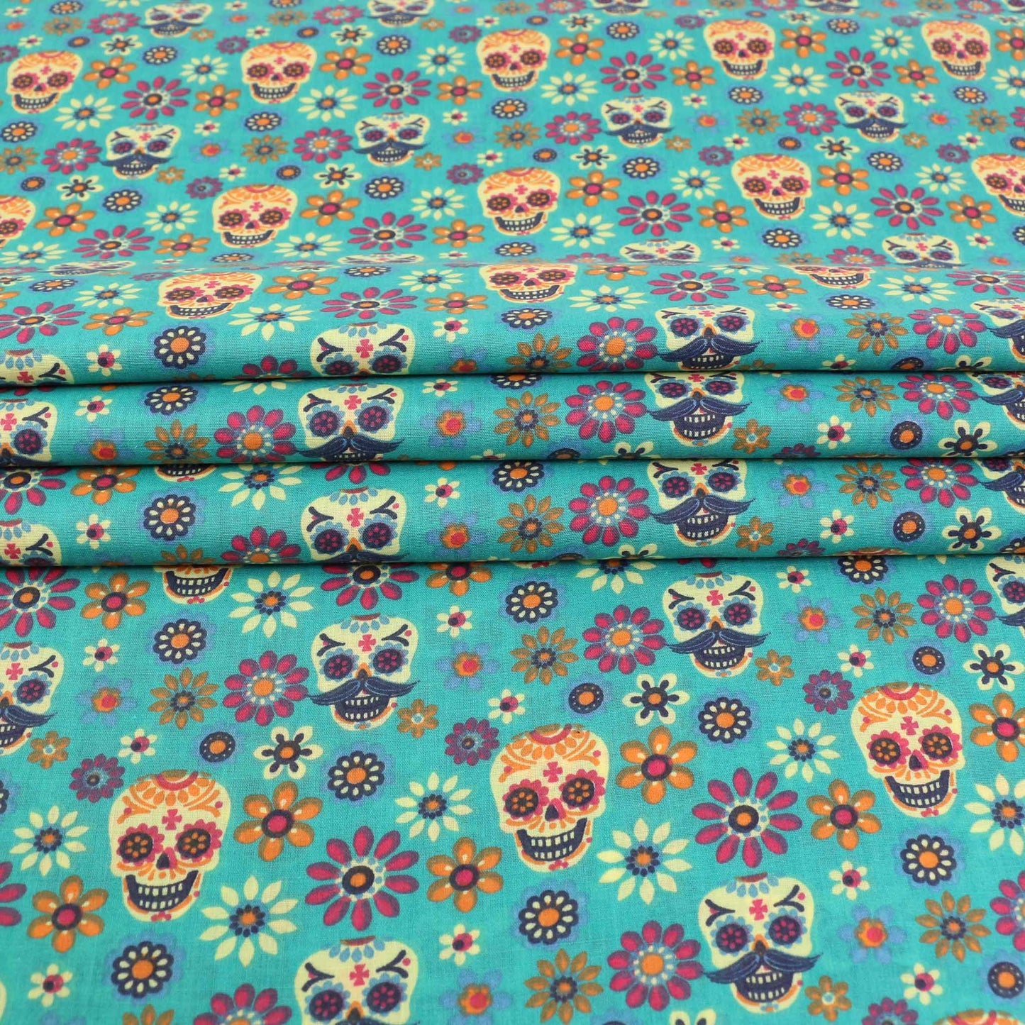 PolyCotton Poplin Fabric - Turquoise, black