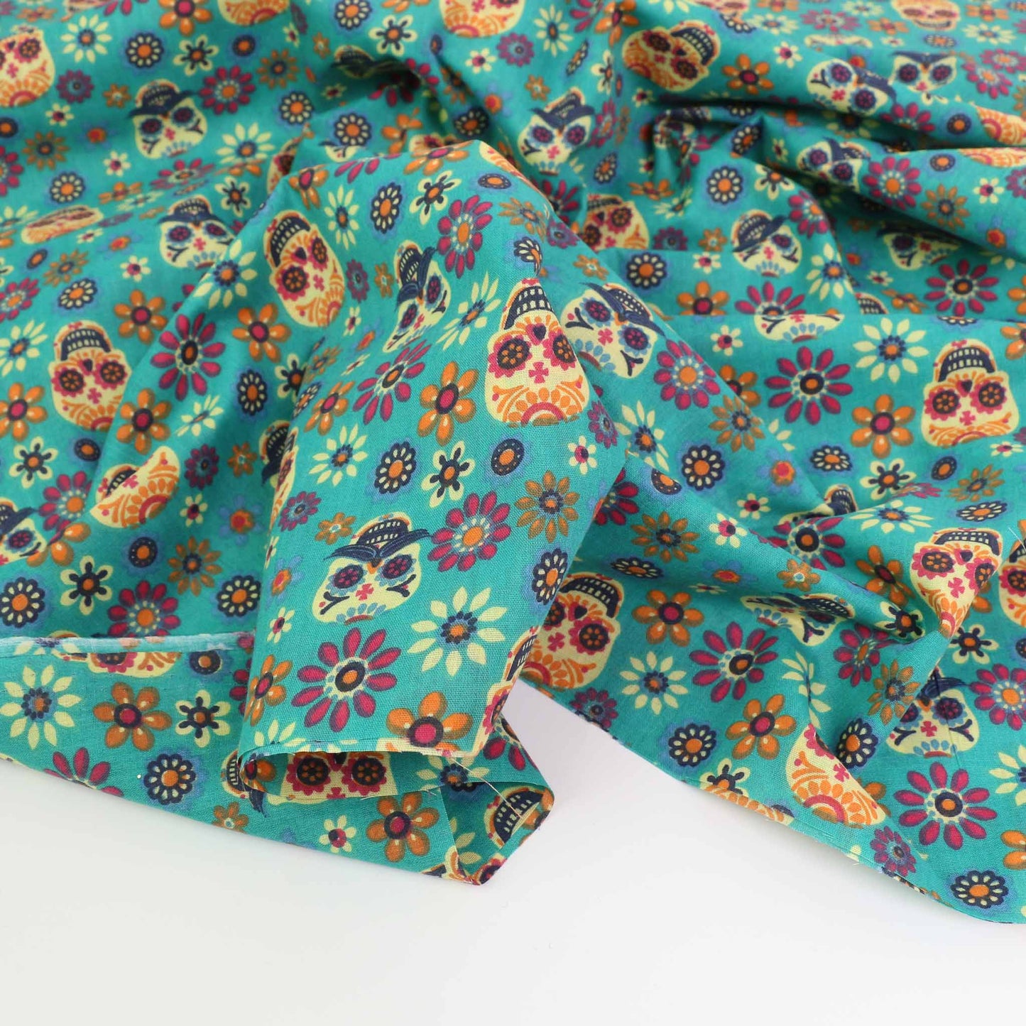 PolyCotton Poplin Fabric - Turquoise, black