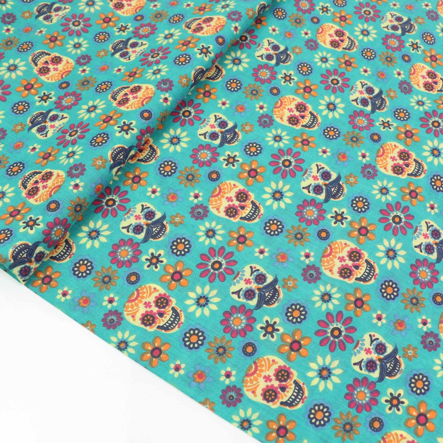 PolyCotton Poplin Fabric - Turquoise, black