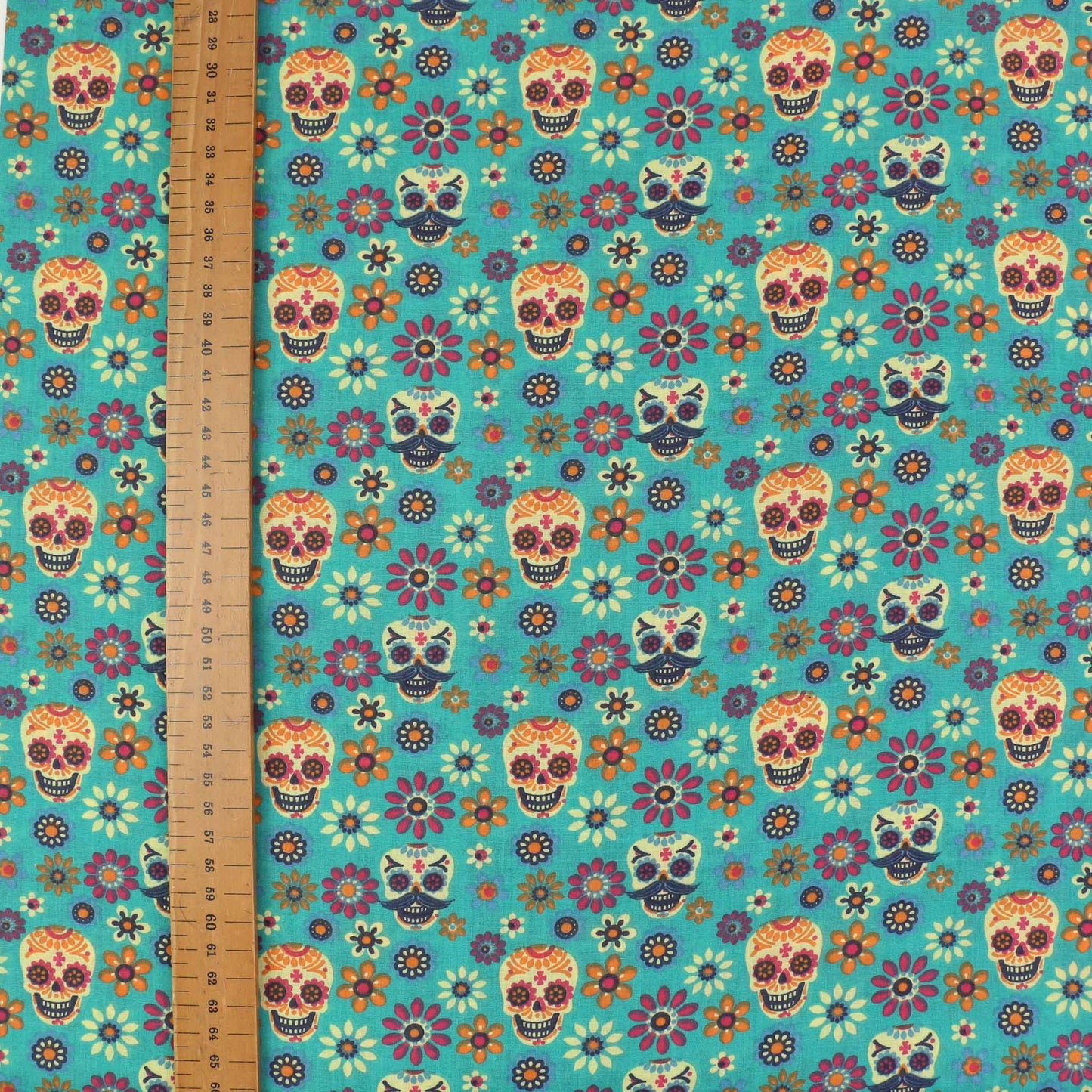 PolyCotton Poplin Fabric - Turquoise, black
