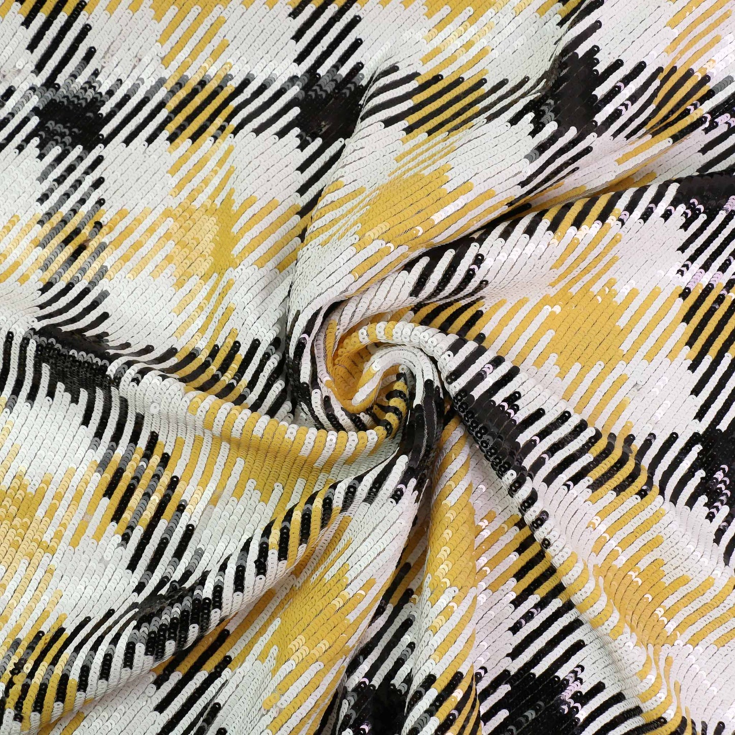 Sequin Fabric - Black, yellow, white