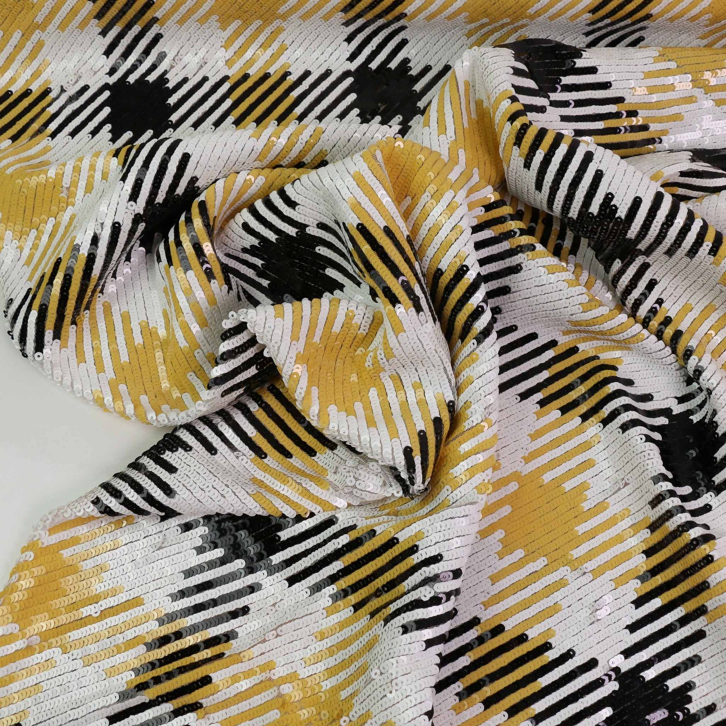 Sequin Fabric - Black, yellow, white