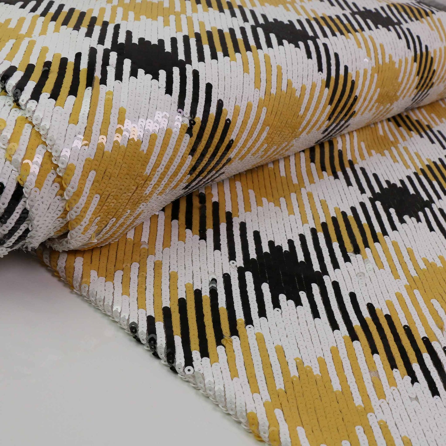 Sequin Fabric - Black, yellow, white