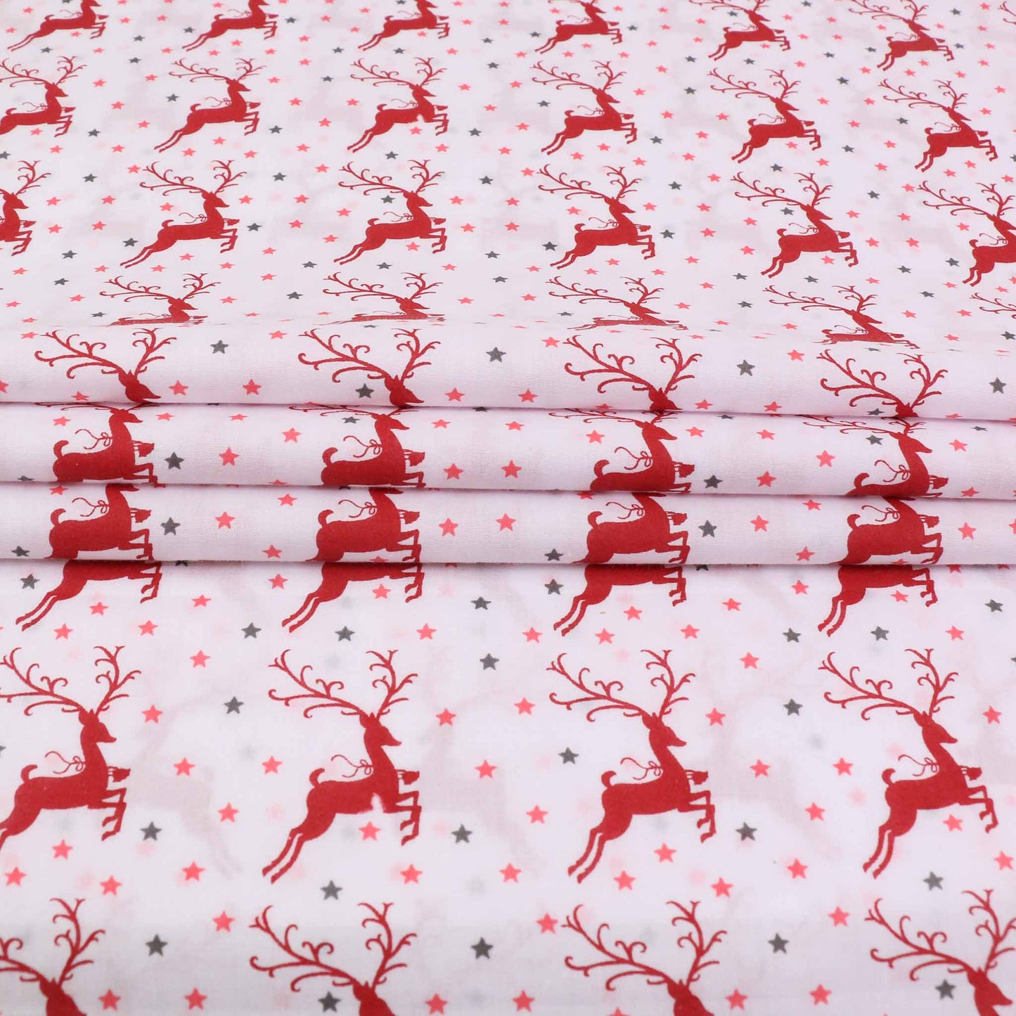 PolyCotton Poplin Fabric - White, Red