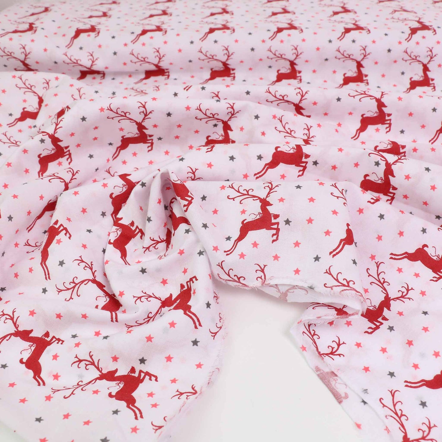 PolyCotton Poplin Fabric - White, Red