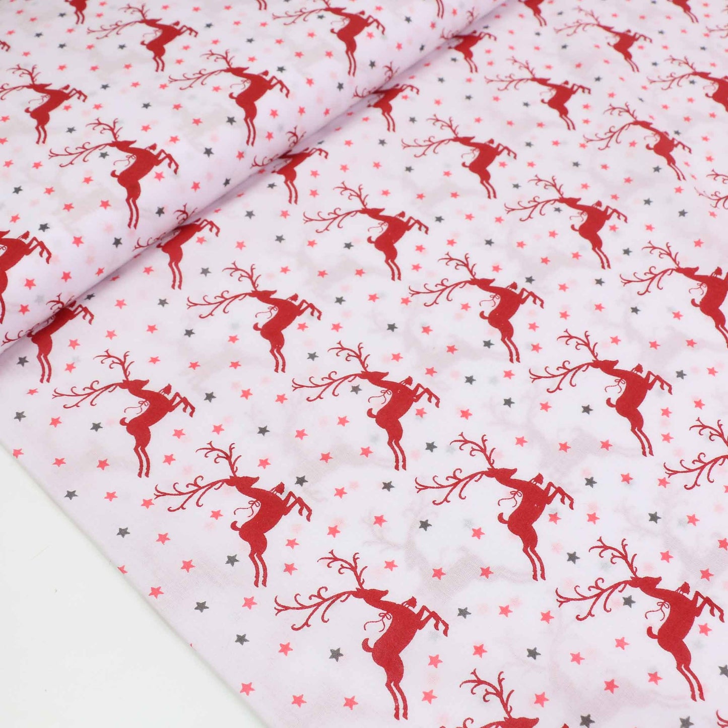 PolyCotton Poplin Fabric - White, Red