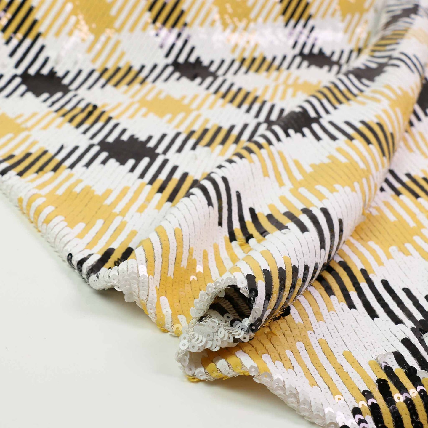 Sequin Fabric - Black, yellow, white