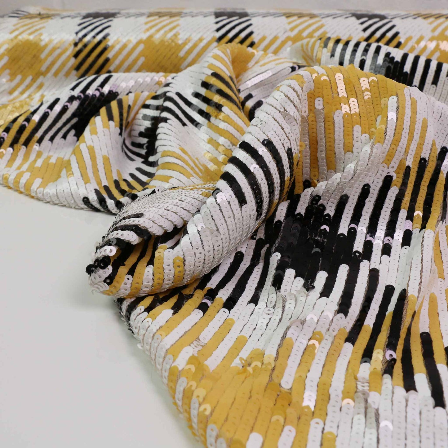 Sequin Fabric - Black, yellow, white