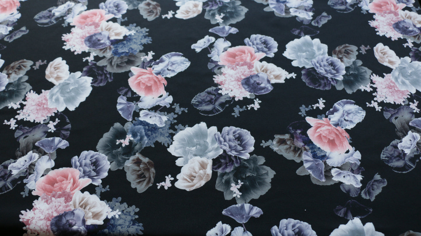 REMNANT 0.80m x 1.46m - PRINTED SCUBA FABRIC - Mixed Flower Design - 4 Way Stretch