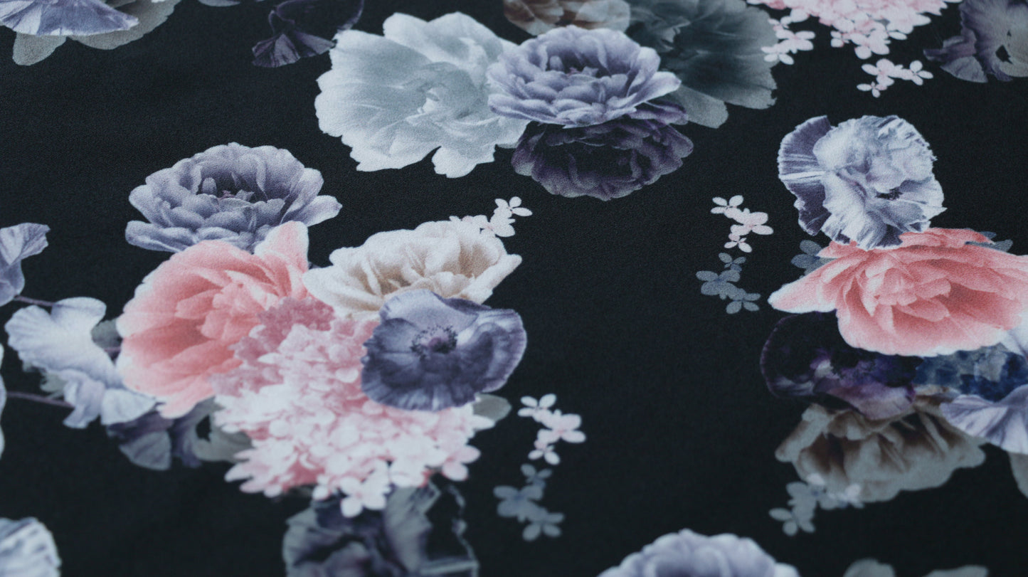 REMNANT 0.80m x 1.46m - PRINTED SCUBA FABRIC - Mixed Flower Design - 4 Way Stretch