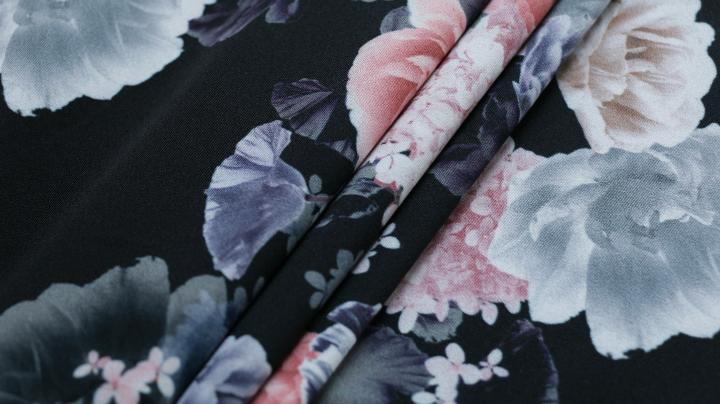 REMNANT 0.80m x 1.46m - PRINTED SCUBA FABRIC - Mixed Flower Design - 4 Way Stretch