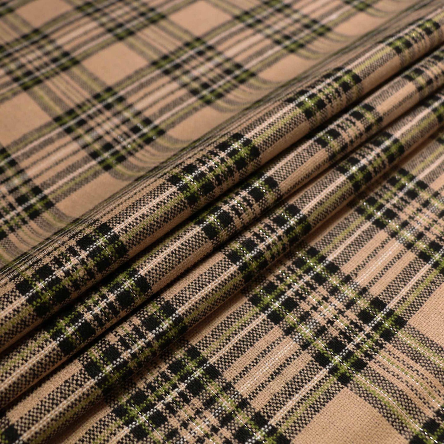 check pattern wool blend voltaire dressmaking fabric in beige, khaki and black