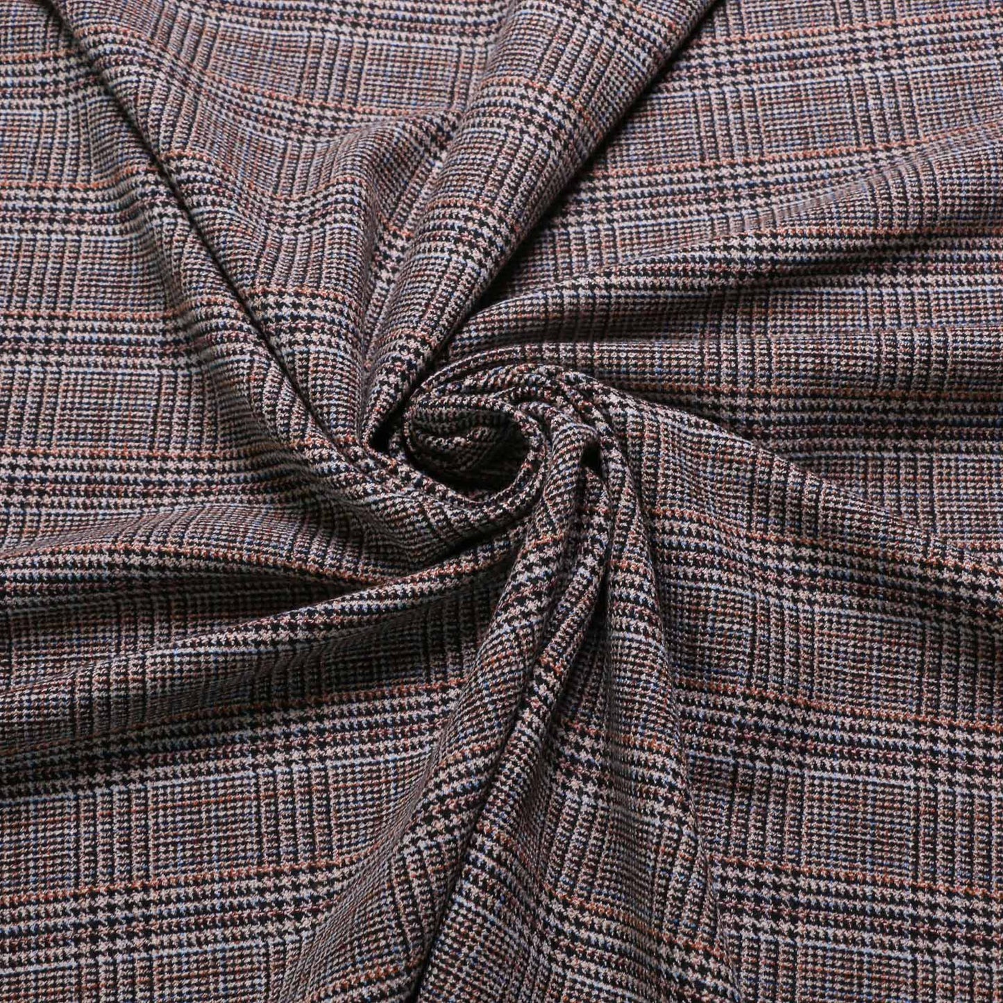wool blend beige and black stretchy wool blend dressmaking fabric with check pattern