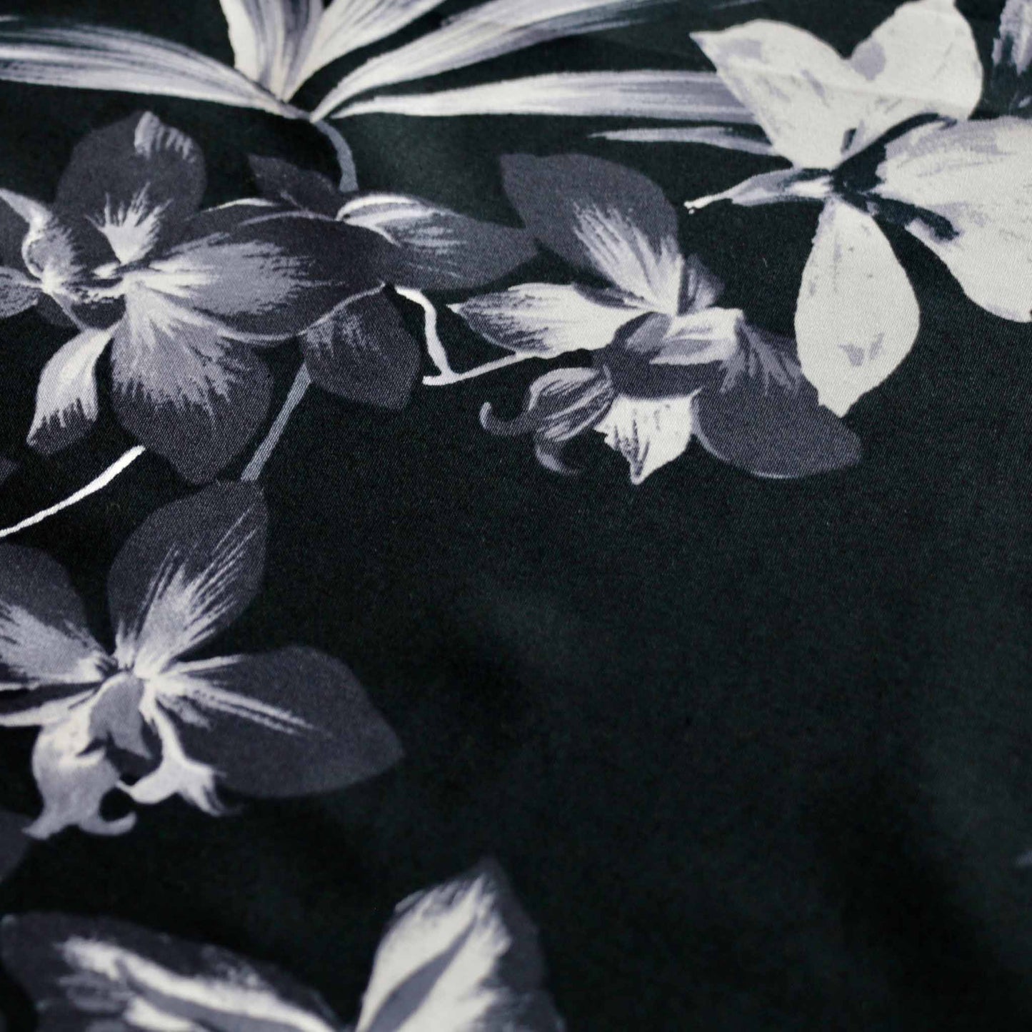 black stretchy dressmaking cotton sateen fabric with printed flowers