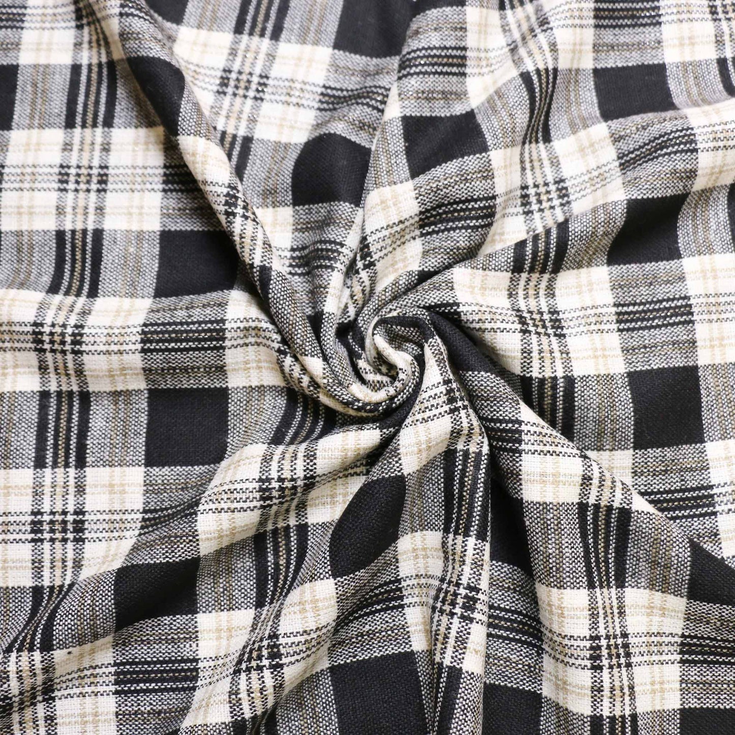 khaki and black check wool blend voltaire suiting dressmaking fabric