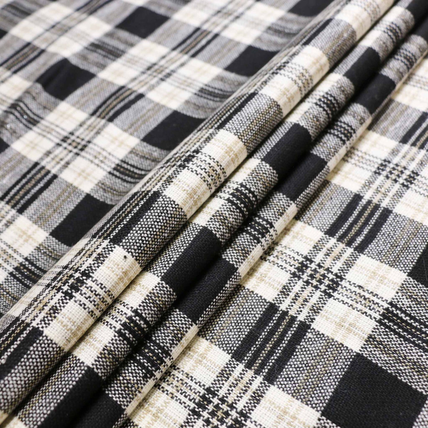 check pattern wool blend voltaire dressmaking fabric in white, khaki and black