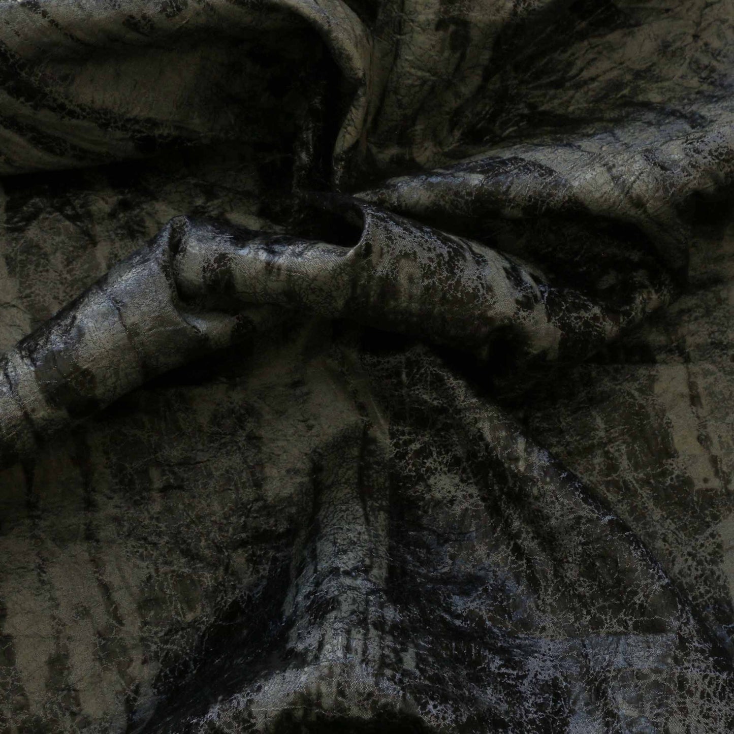 worn look taffeta fabric for dressmaking in silver and black